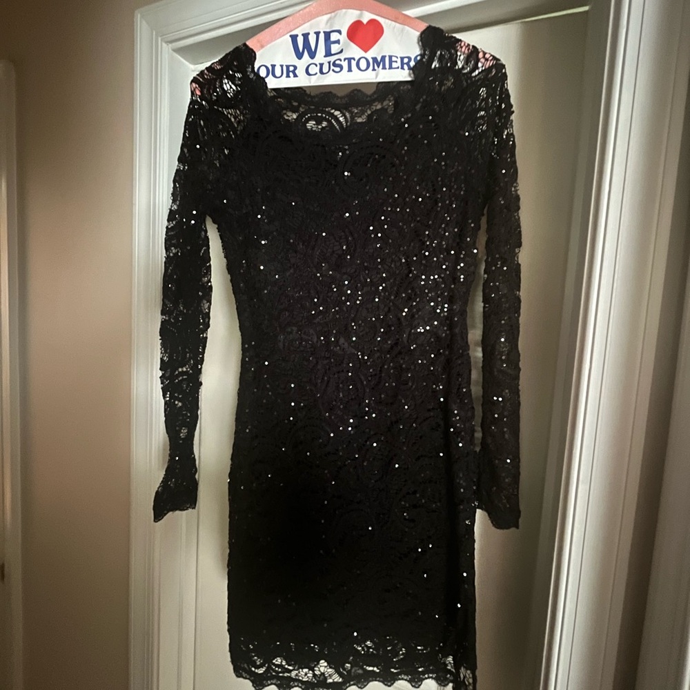 Lulu's Black Sequin Lace Mini Dress